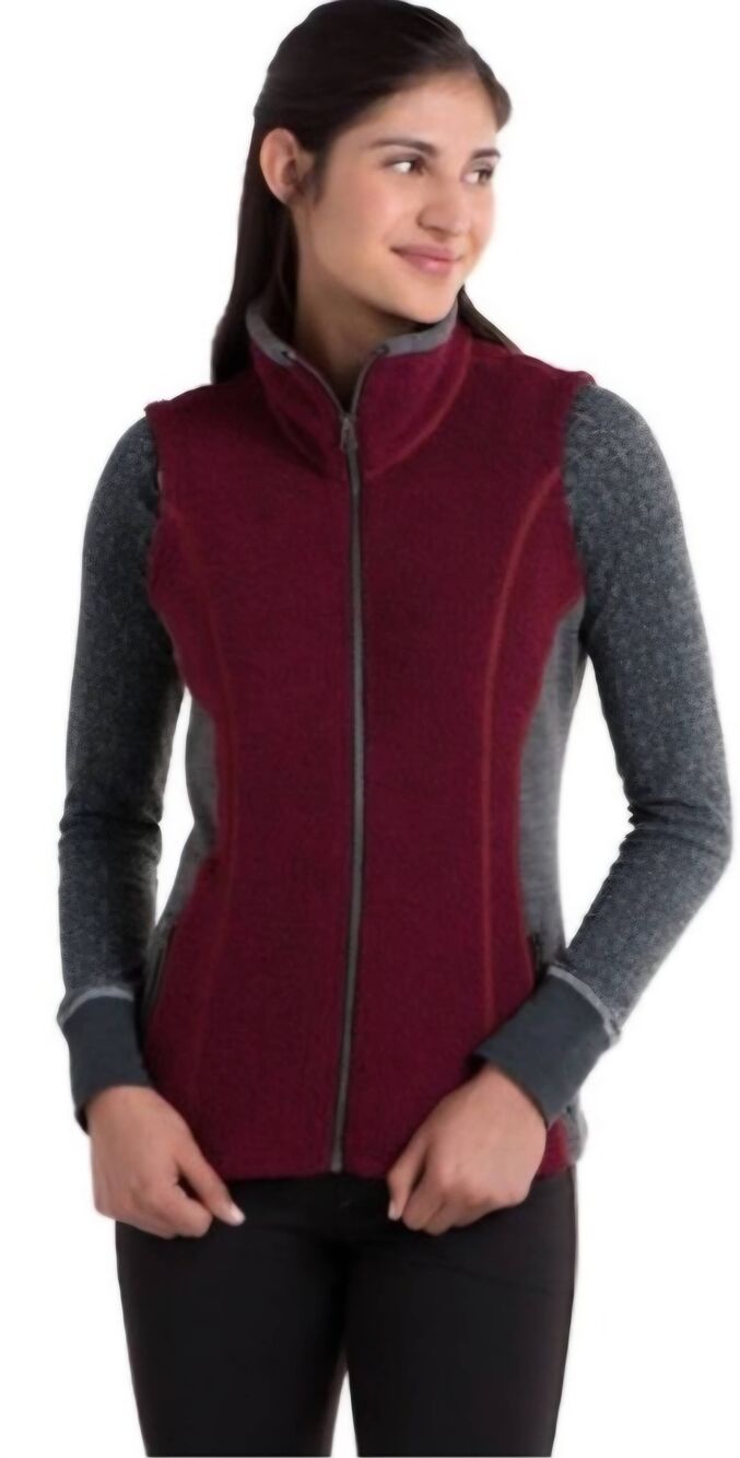 Kuhl Kozet Full Zip Wool Blend Sherpa Fleece Vest Red and Grey Sz. XL